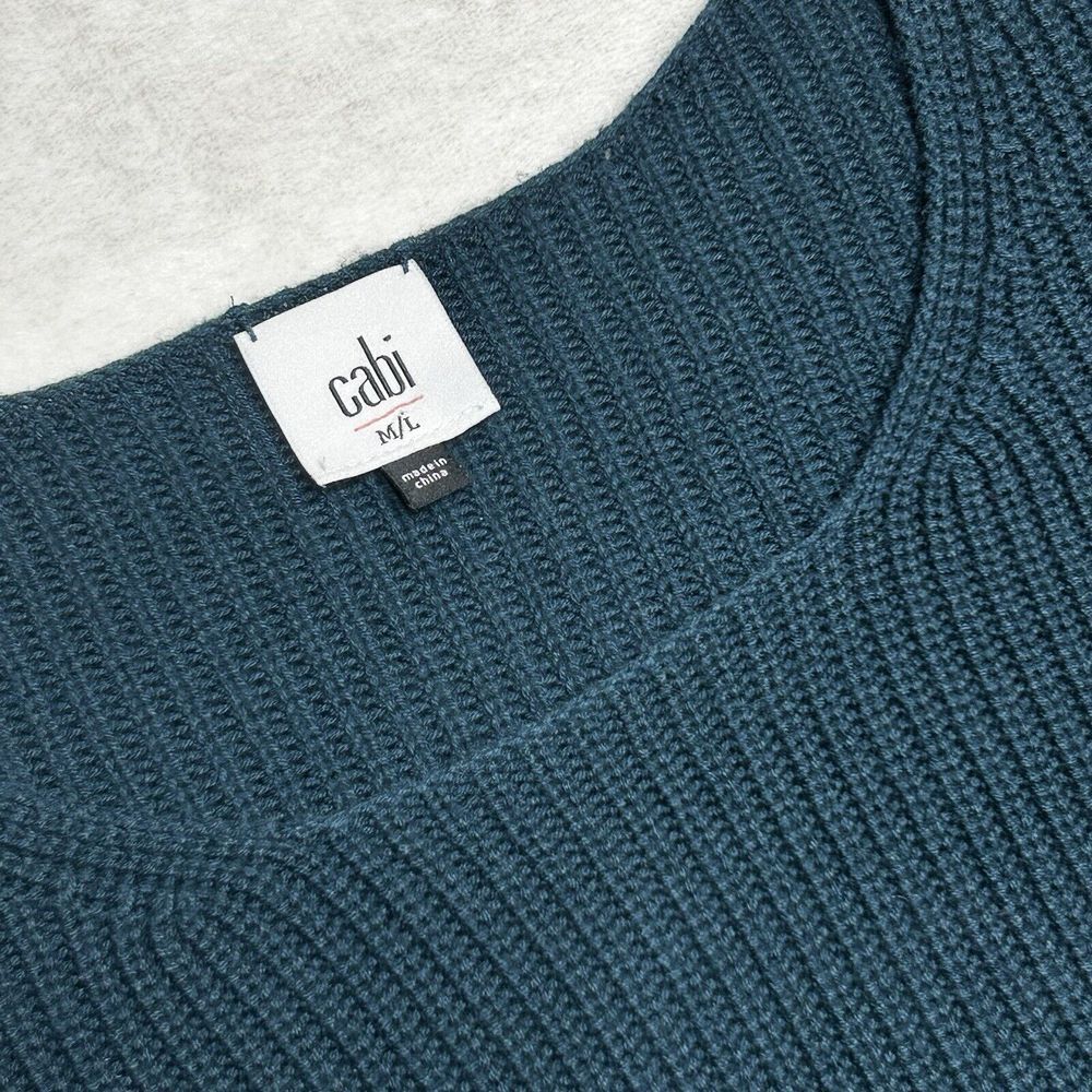 Cabi M/L Teal Blue Sweater Flexโ Poncho Cow Neck Cotton Blend Lagenlook Pockets